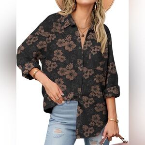 Zeagoo Womens Linen Button Down Shirts Long Sleeve Cotton-New With Tags